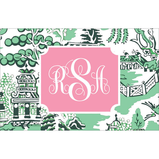 Green Chinoiserie Flat Gift Enclosures